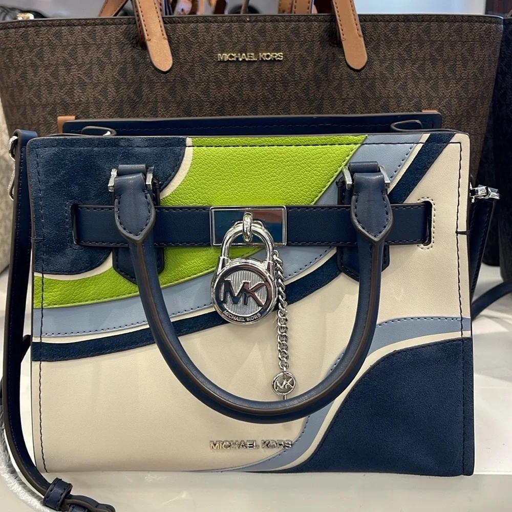 Michael Kors Hamilton Small Satchel Shoulder Crossbody Bag 
Navy Multi 
NWT - Picture 7 of 16